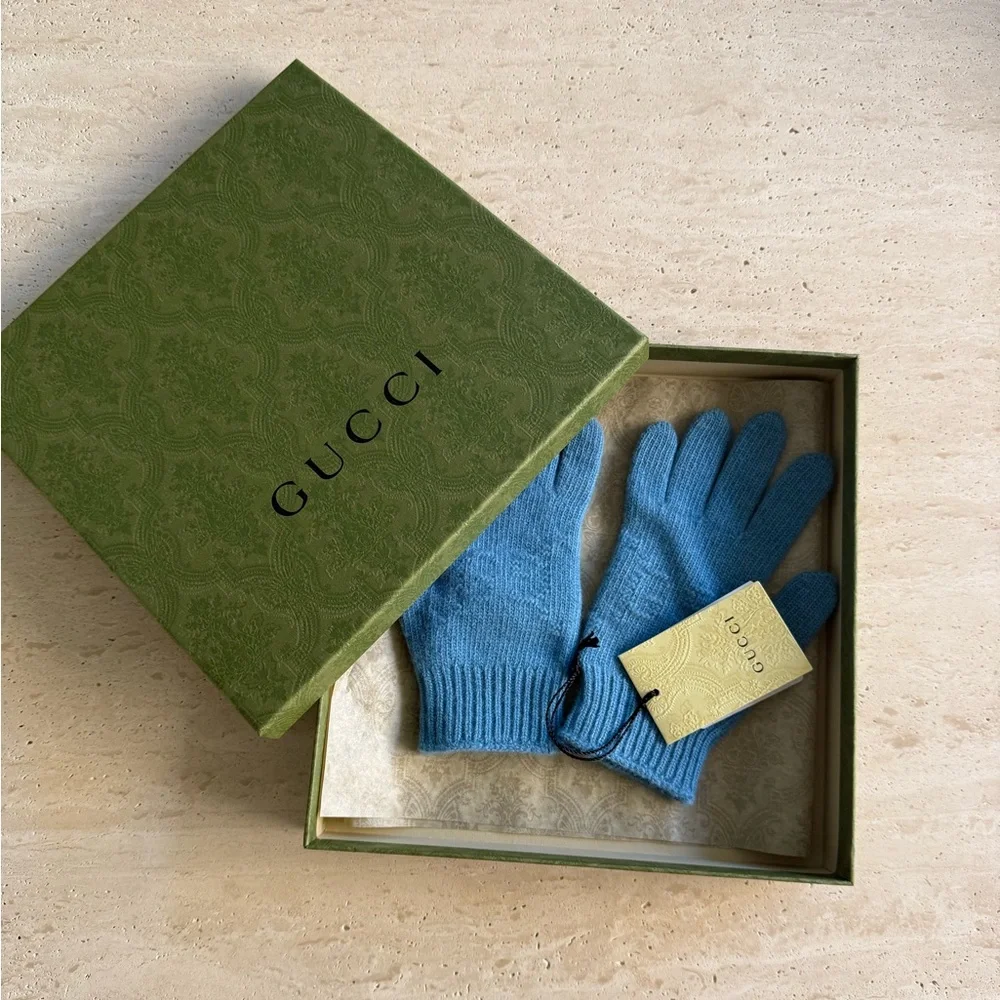 NWT GUCCI KIDS BLUE WOOL GG LOGO GLOVES 🧤💝